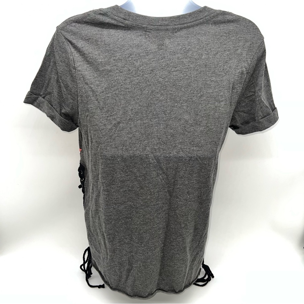 Derek Heart Patriotic Graphic Tee Laces Up The Sides- Charcoal:Crimson-Size S - Picture 7 of 9